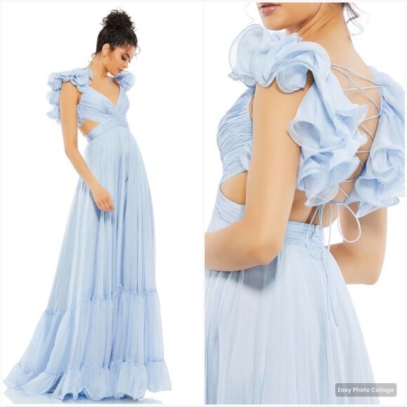 Mac Duggal 67911  Womens Ruffled Tiered Cut Out Chiffon Gown Dress - Picture 2 of 16